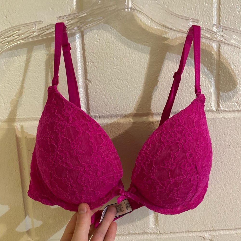 Victoria’s Secret hot pink lace push-up bra